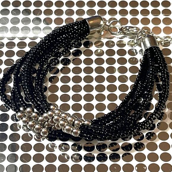 Vintage to Modern Black Silver Seed Bead Multi Strand Bracelet B#18 - Picture 6 of 8